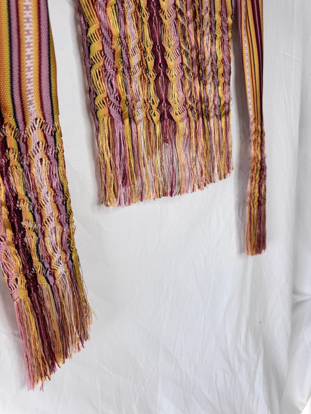 Christian Dior by John Galliano Vintage Striped Fringe V-Neck Long Sleeve Top - Picture 11 of 14